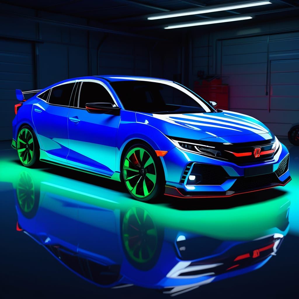 Civic G10 in Garage: Low-Poly Digital Illustration