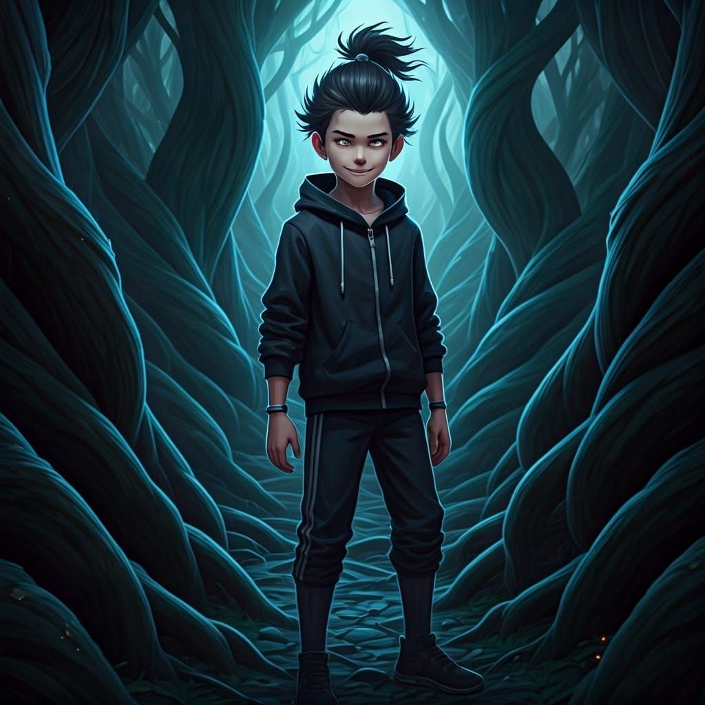Dark Superhero in Mysterious Blue-Lit Forest, Inspired by H....