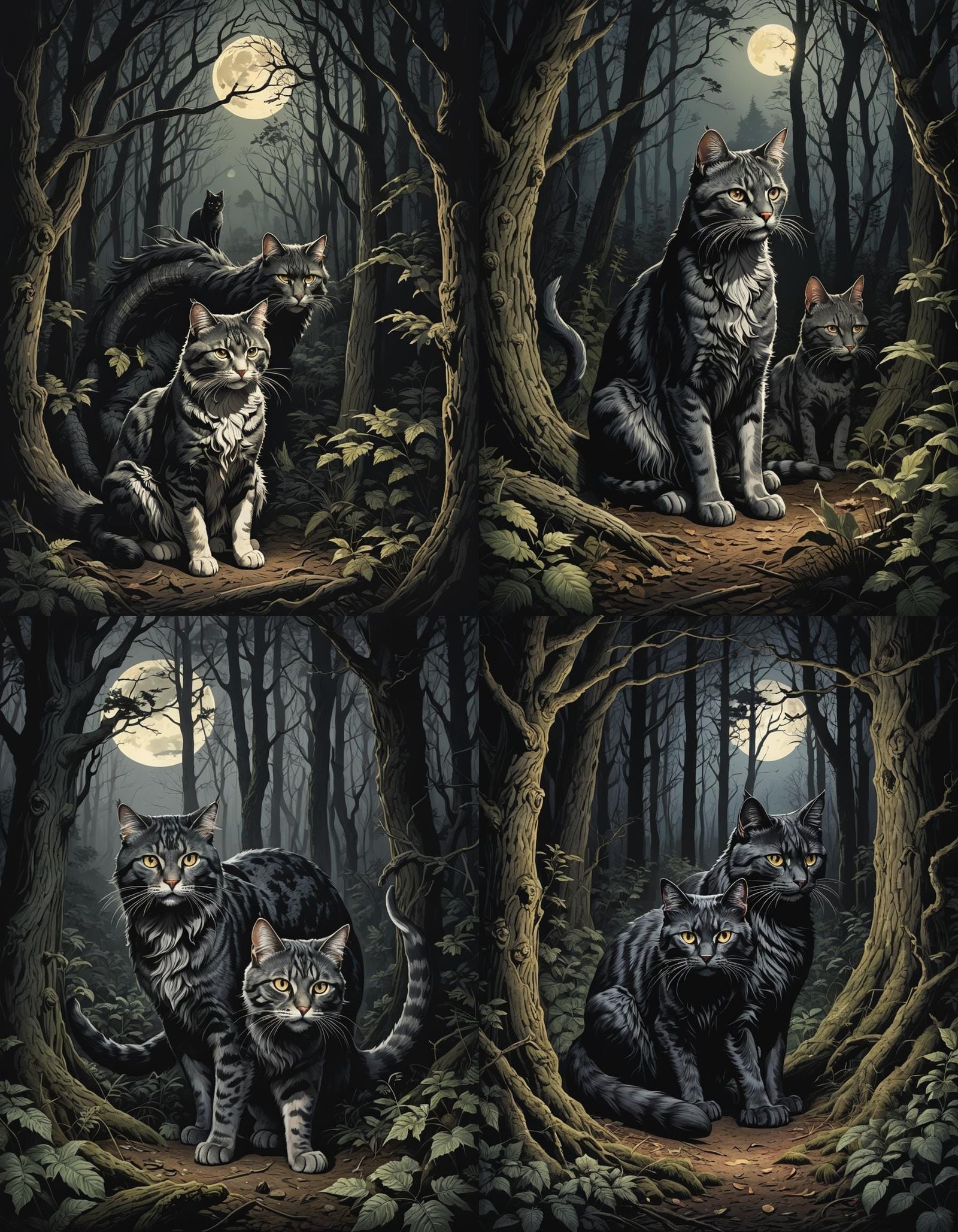 Dragon-Cat Hybrid Creature in Dark Forest