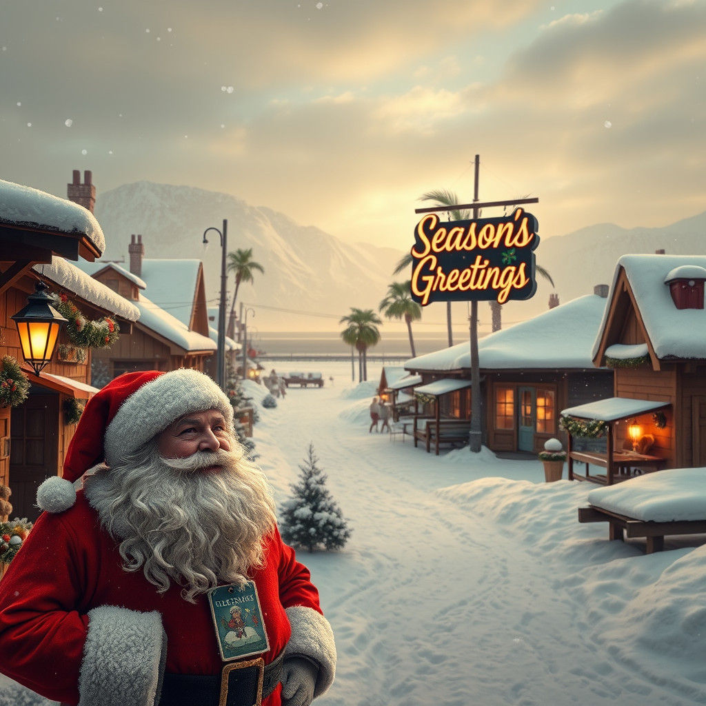 Vintage Holiday Village in Matte Painting Style