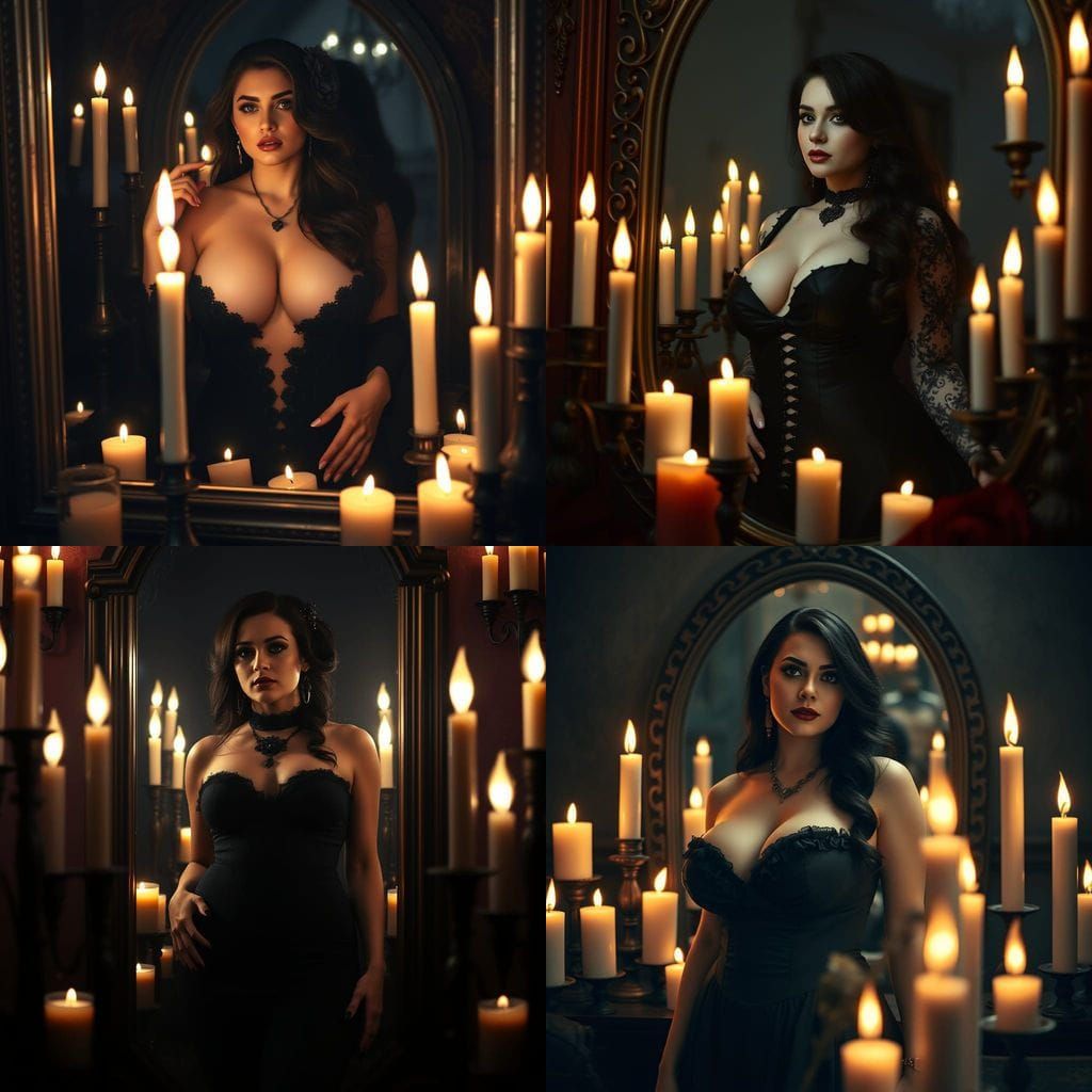 Gothic Woman with Candles in Dark Romantic Style