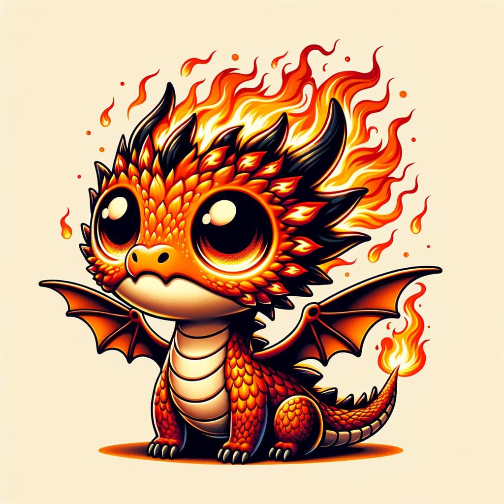 Adorable Flaming Dragon Soaring in Fantasy Sky