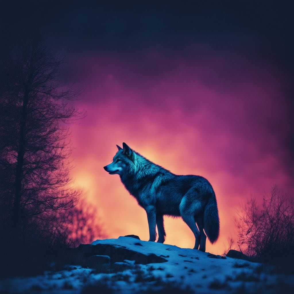Mystical Wolf Howling at Midnight