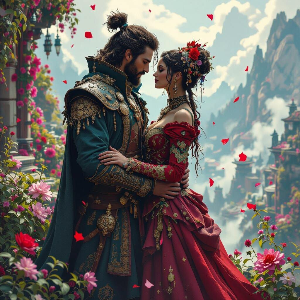 Intense Love in Fantastical Scene, Matte Painting Style