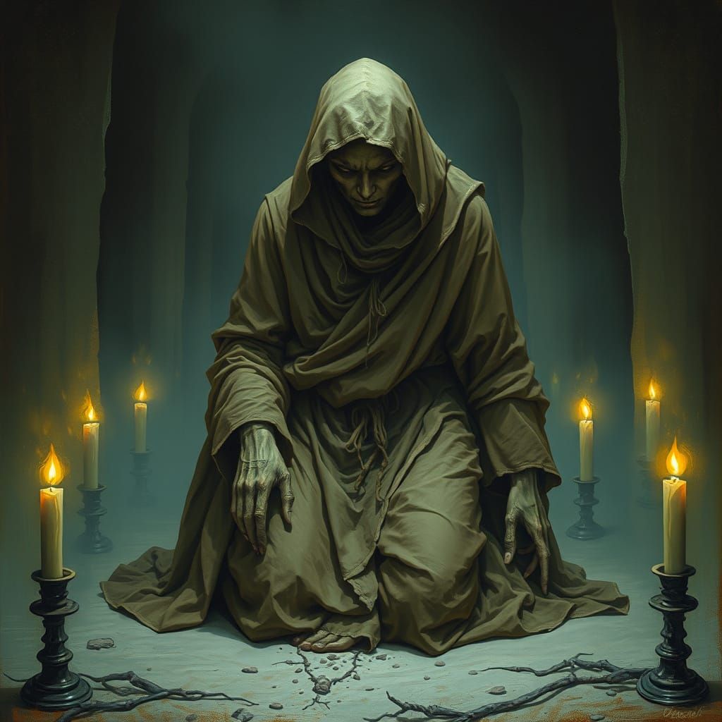 Sorrowful Figure in Dim Light, Expressionist Style