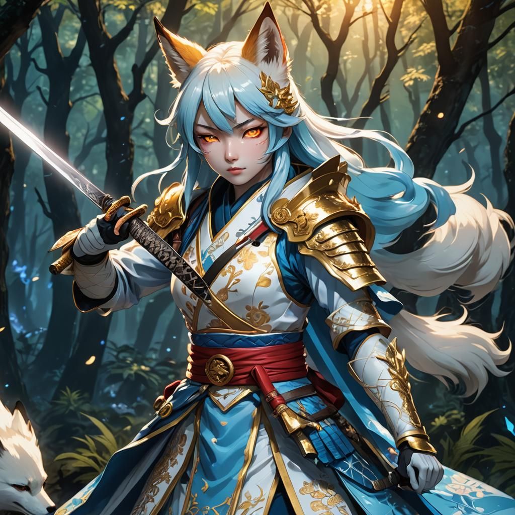 Demonic Porcelain Ninja Kitsune in Manga Style