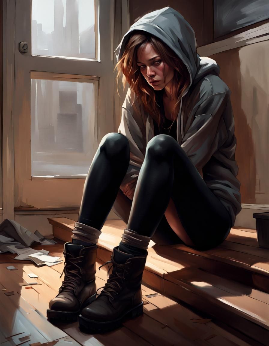 Sad Woman Portrait in Hyperdetailed Digital Art Style