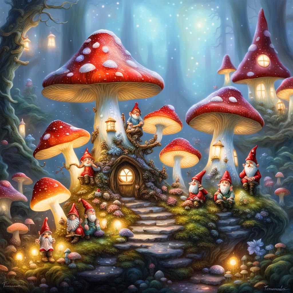Enchanted Mushroom Home: Gnomes and Fairies