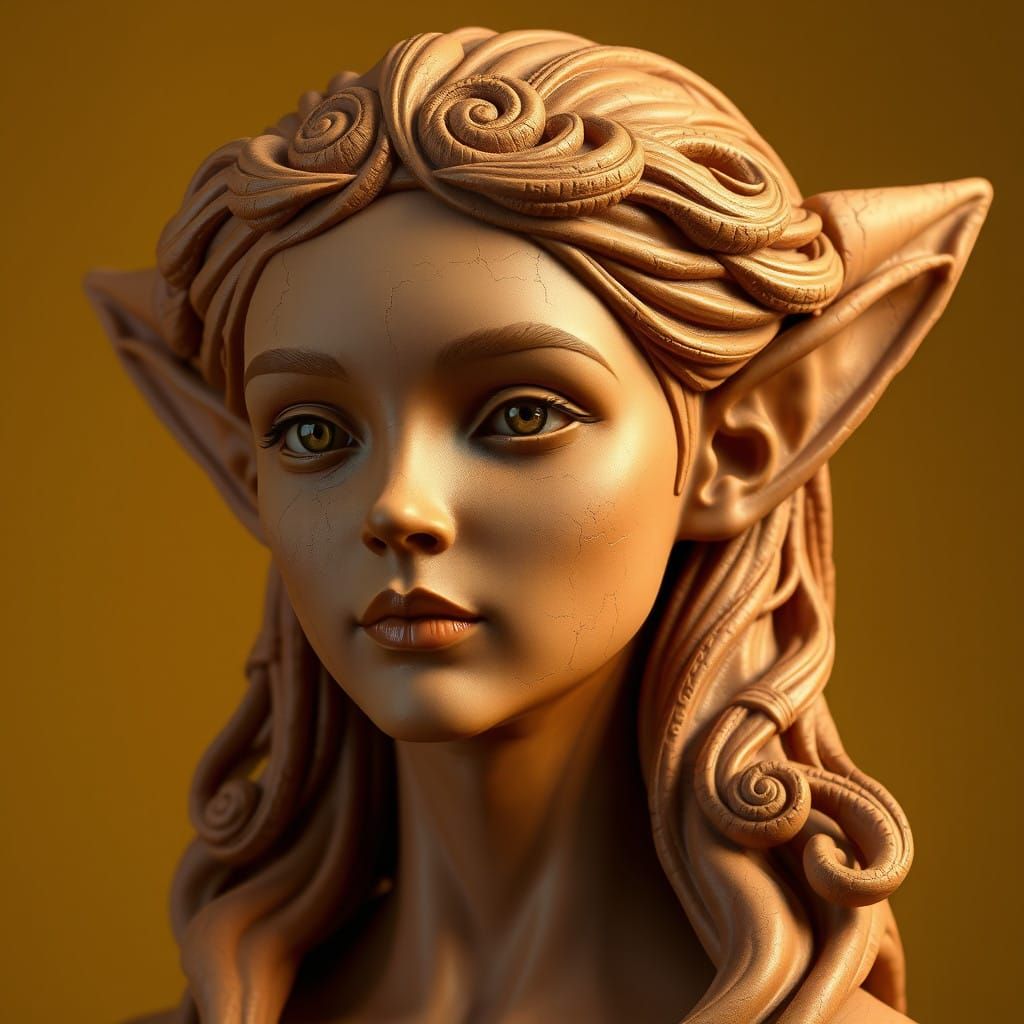 Terracotta Elf Princess with Handmade Details and Cracks