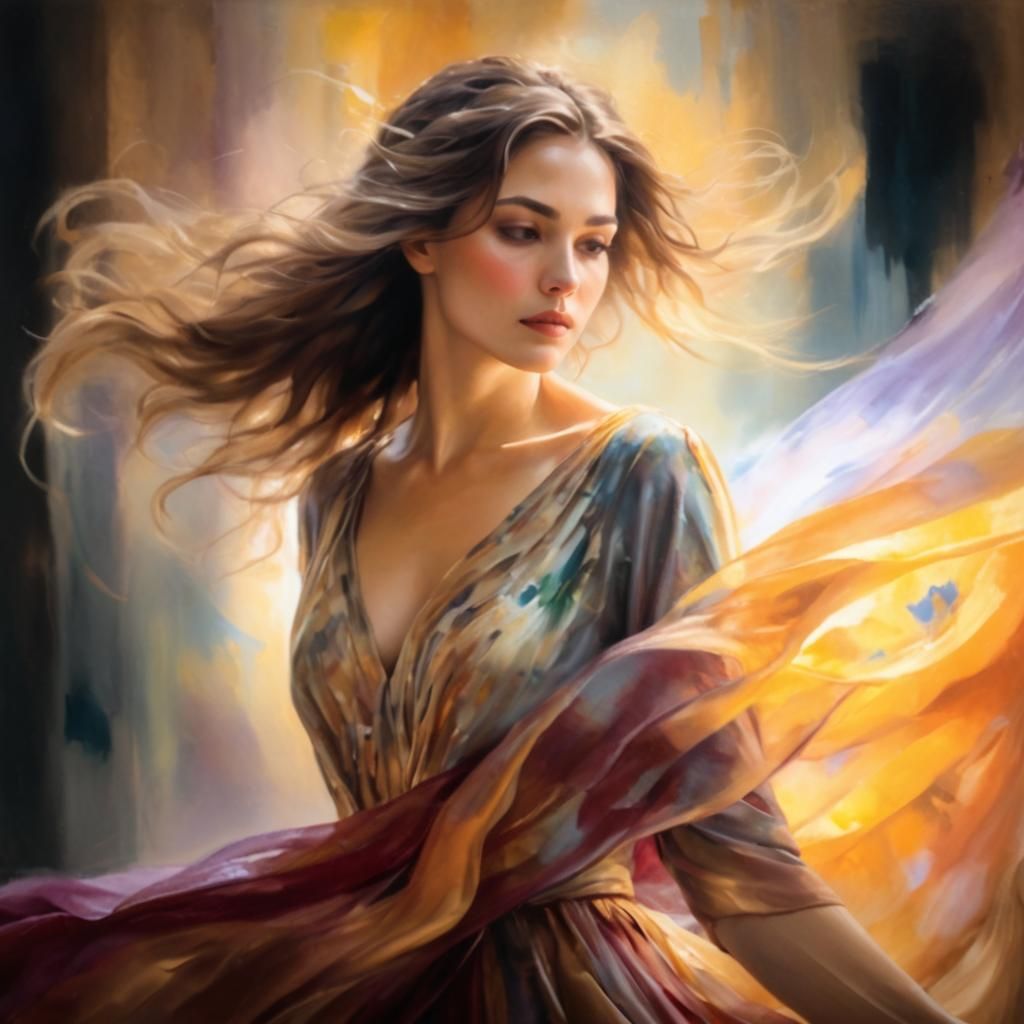 Woman in Flowing Dress: Oil Painting Portrait