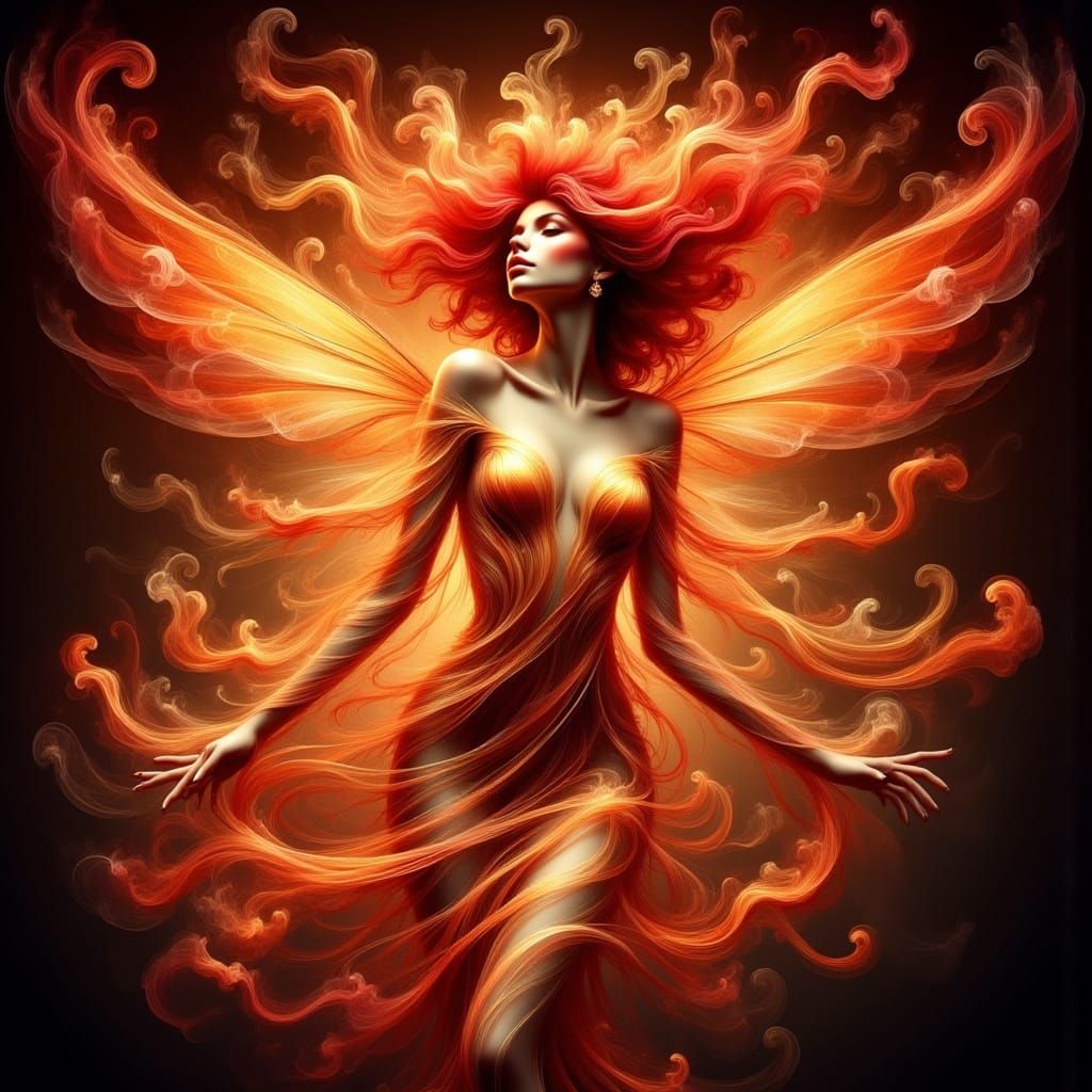 Fiery Red Fairy Enveloped in Ethereal Flames