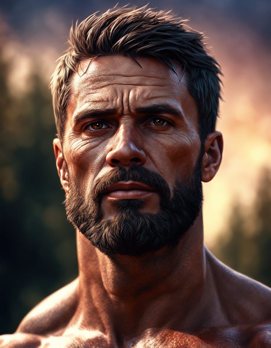 Detailed Portrait of Muscular Man in Digital Art
