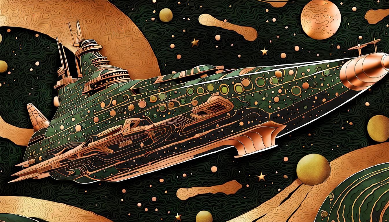 Surreal Space Battleship in Mokume Gane Style