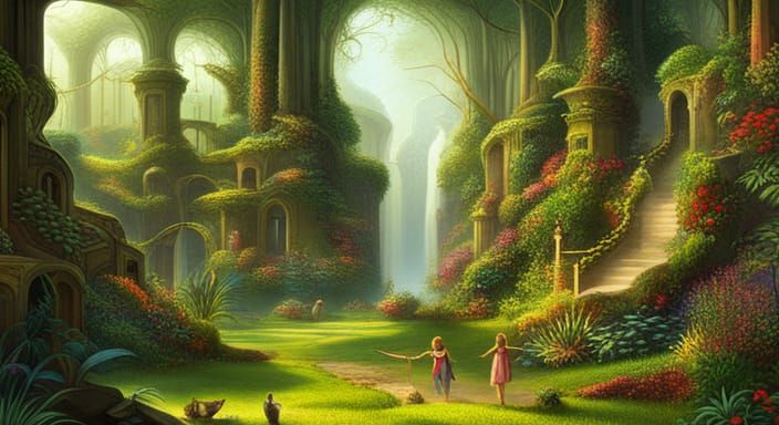 Lush Garden of Eden Illustration