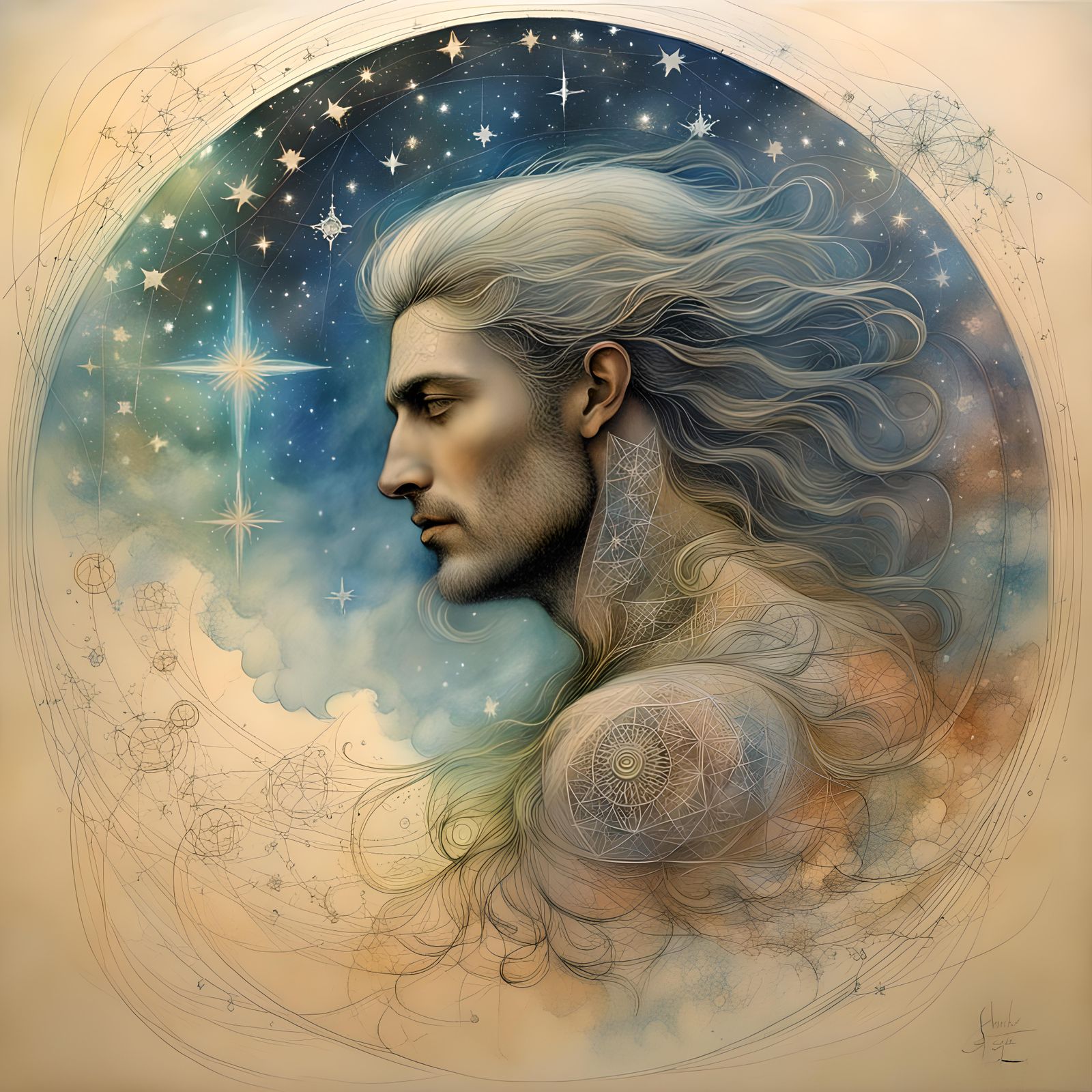 Ethereal Spirit in Starry Constellation: Visionary Art