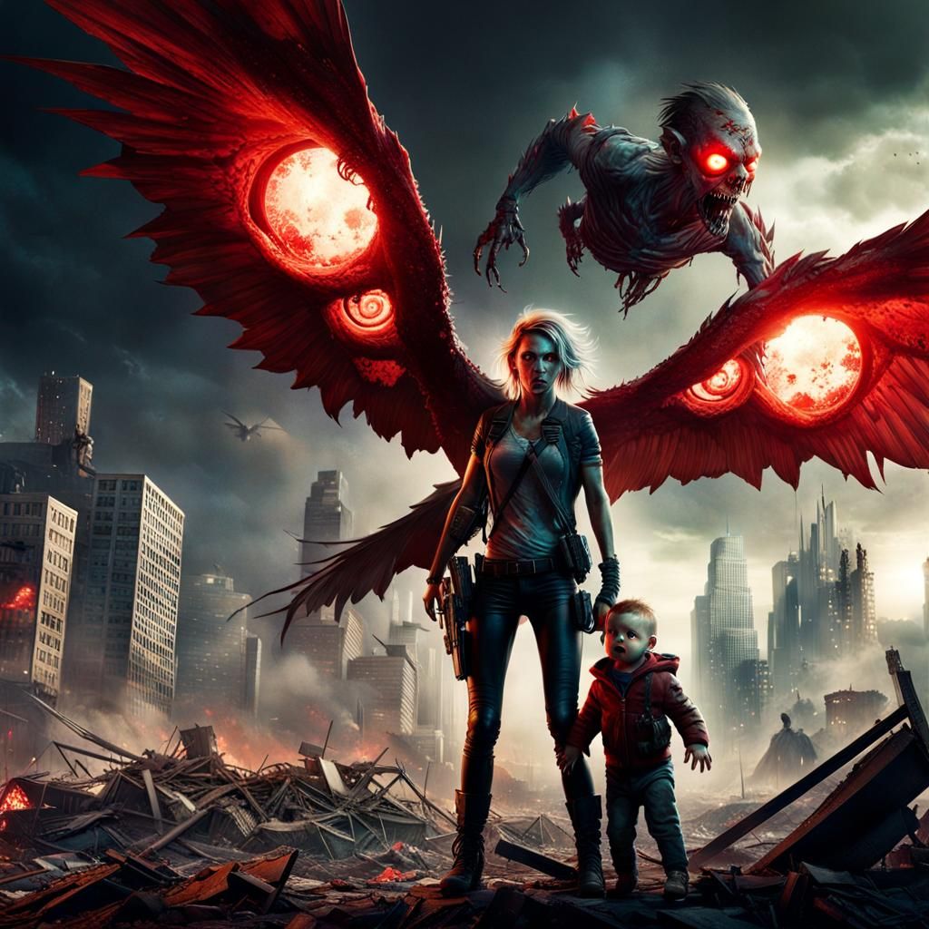 Terrifying Flying Zombie Woman in Destroyed City