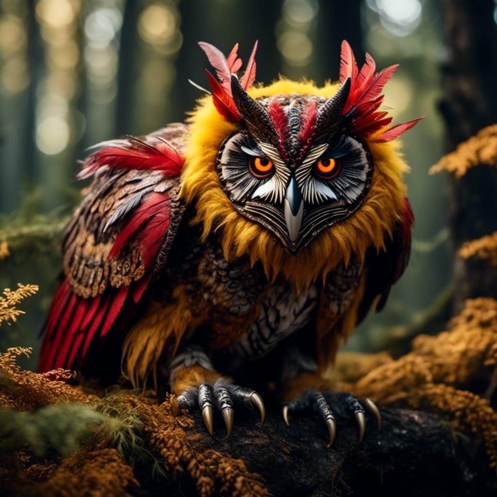 Analog Photo of a Fearsome Red Owlbear