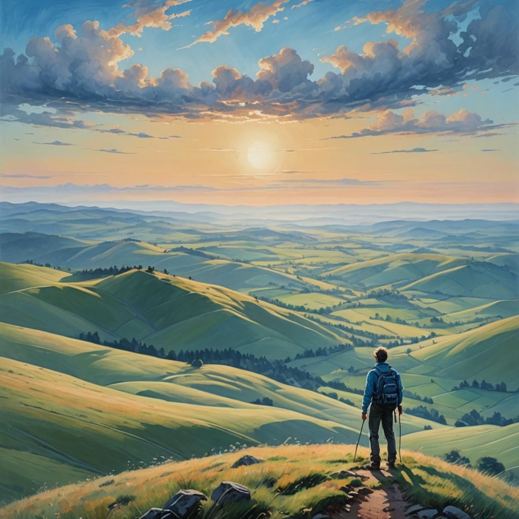 Blue Horizon: Oil Painting Landscape in Gmoser Style