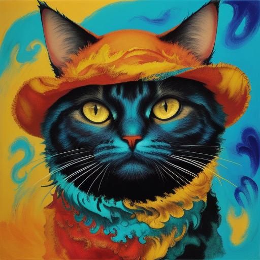 Mystical Cat Emerges in Surreal Expressionist Painting