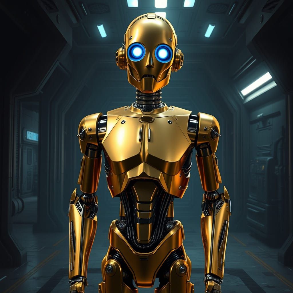 Sleek Cybernetic Droid in High-Tech Chamber