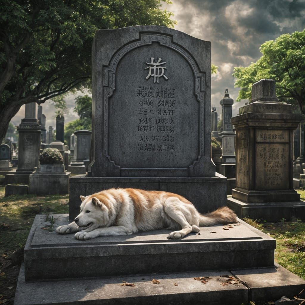 Hachiko guarding his master's grave