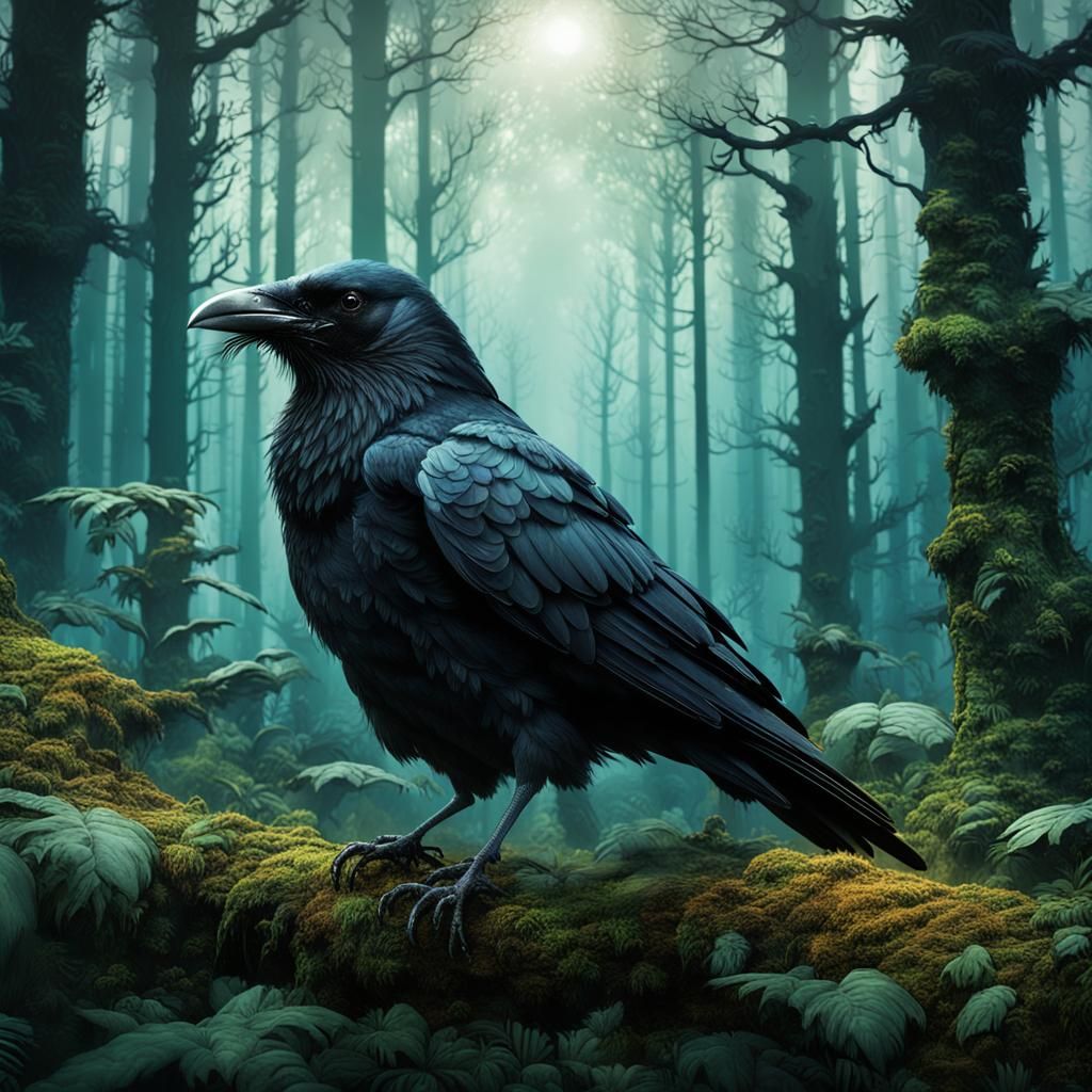 Double Exposure: Crow Merged with Forest