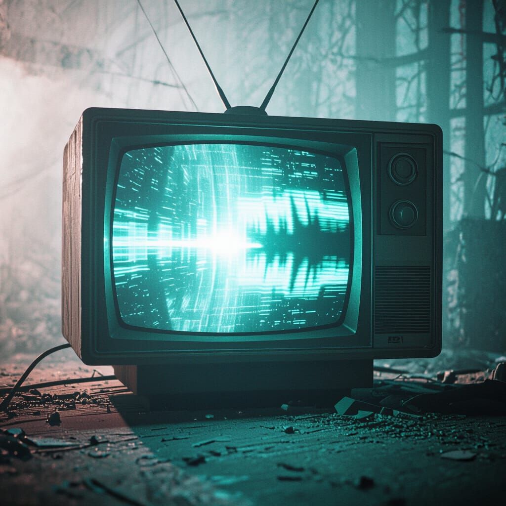 Creepy TV Broadcasting Haunted Signal on Film