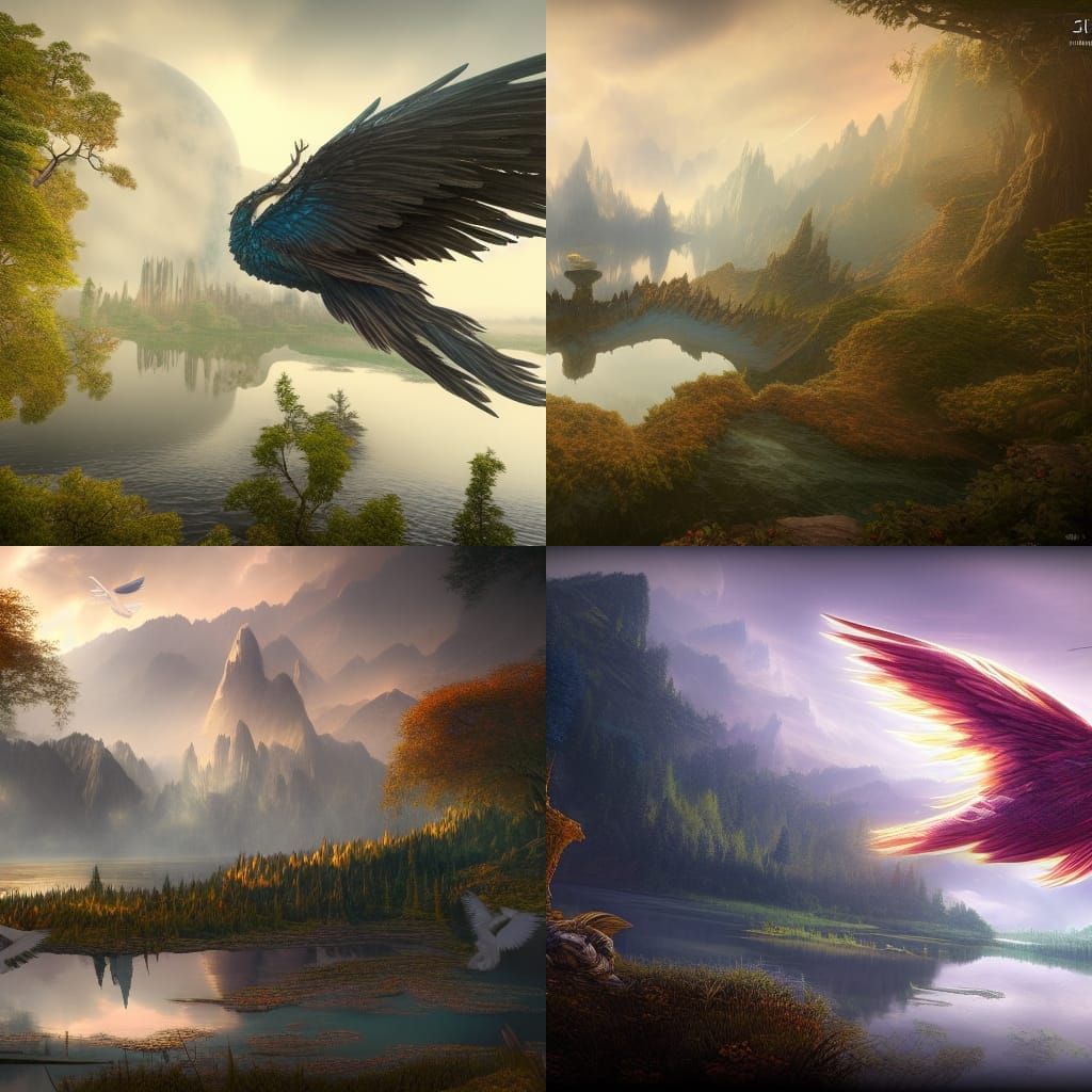 Angelic Being Flies Over Mystical Lake