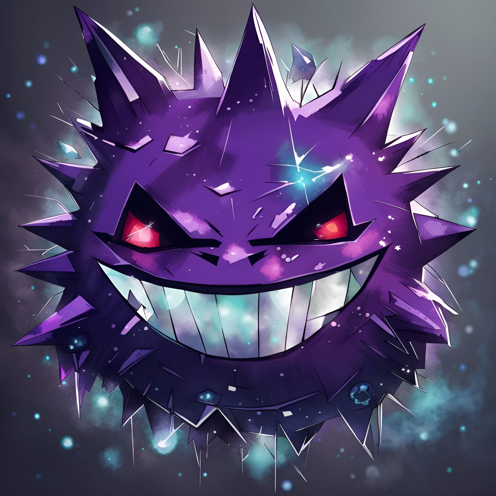 Crystalline Gengar on Cyberpunk Wall
