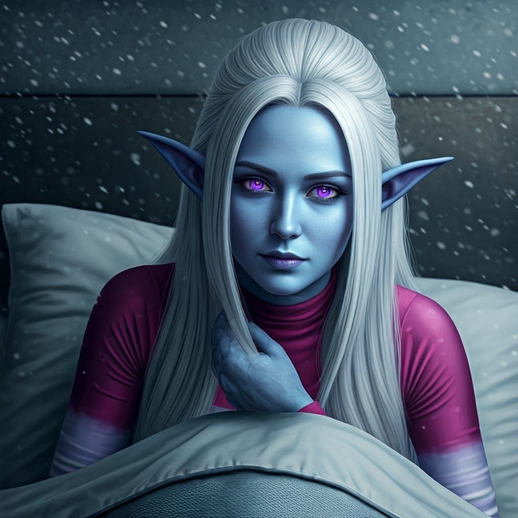 Elven Woman in Apocalyptic Bedroom: Hyperrealistic Photograp...