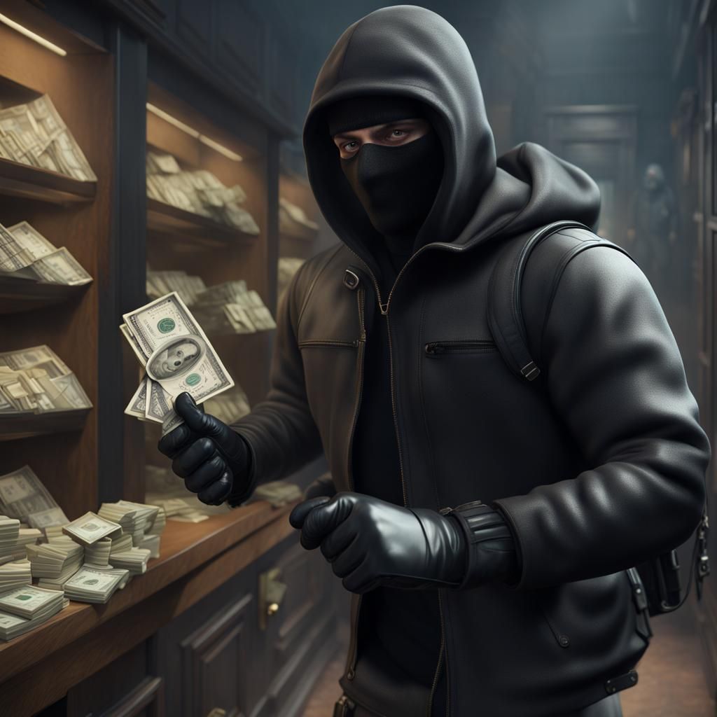 Burglar Robbing Bank in Ultra Realistic 8k