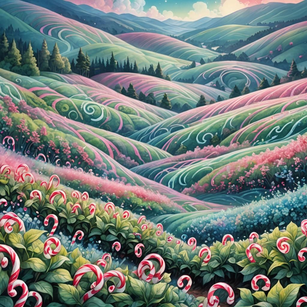 Vibrant Peppermint Landscape in Fantasy Art Style