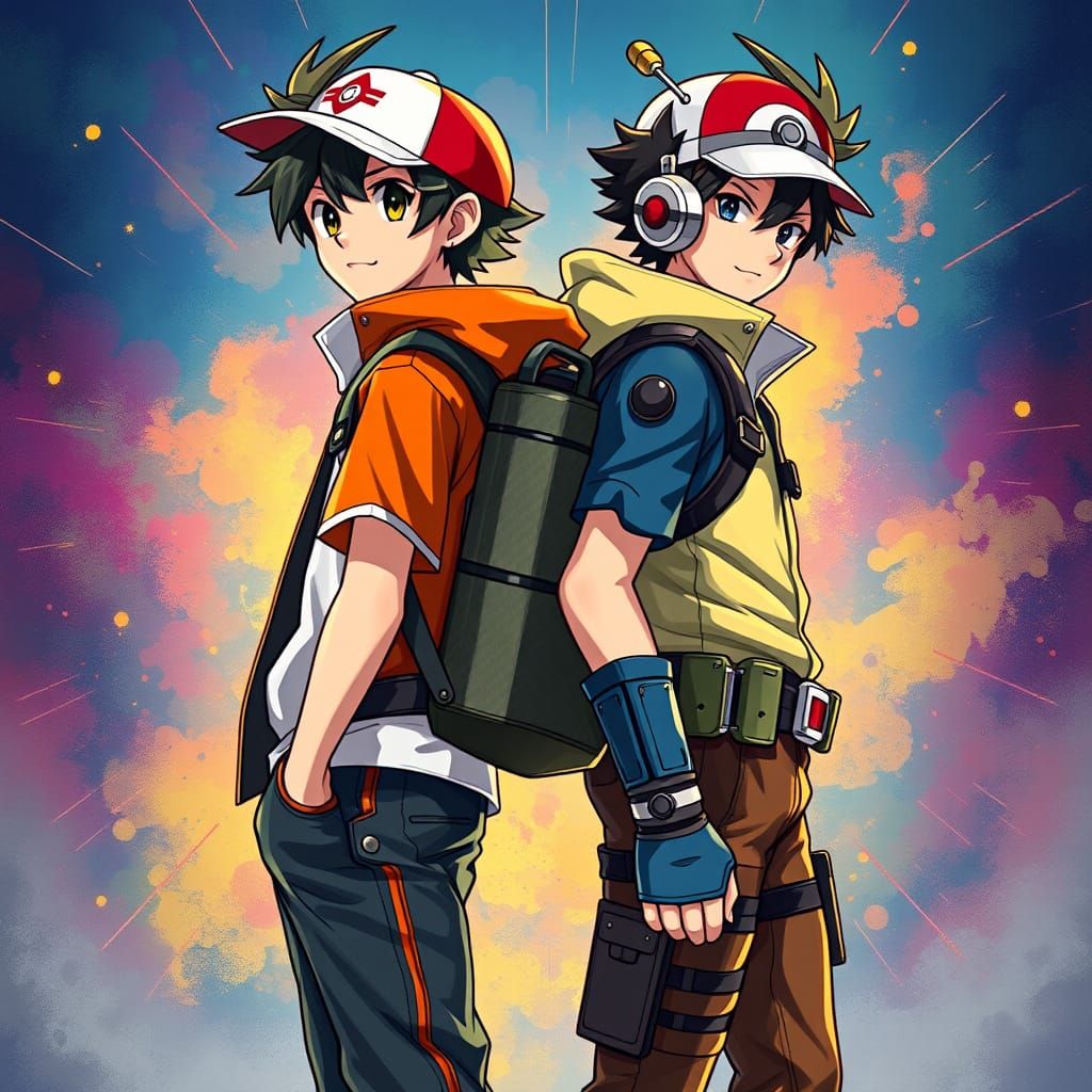 Ash and Eren: Anime Heroes in Mecha Art Style