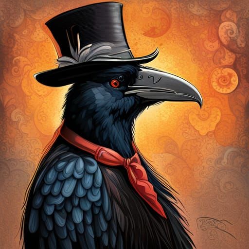 Steampunk Crow in Top Hat with Intricate Details