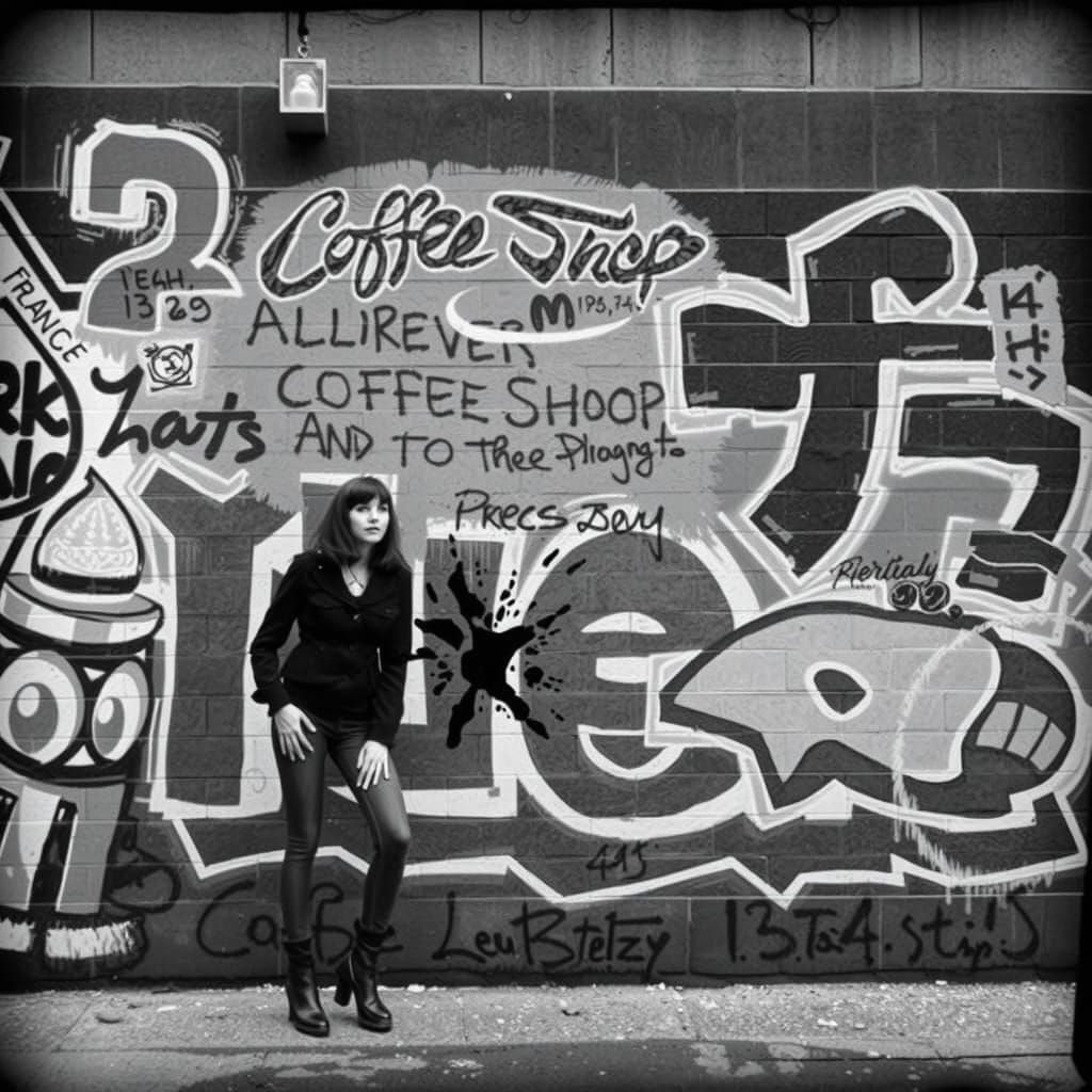 Goth Model in Urban Setting, Grainy Black and White Photogra...