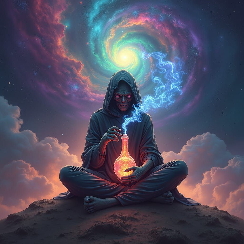 Mystical Alien in Cosmic Marijuana Landscape