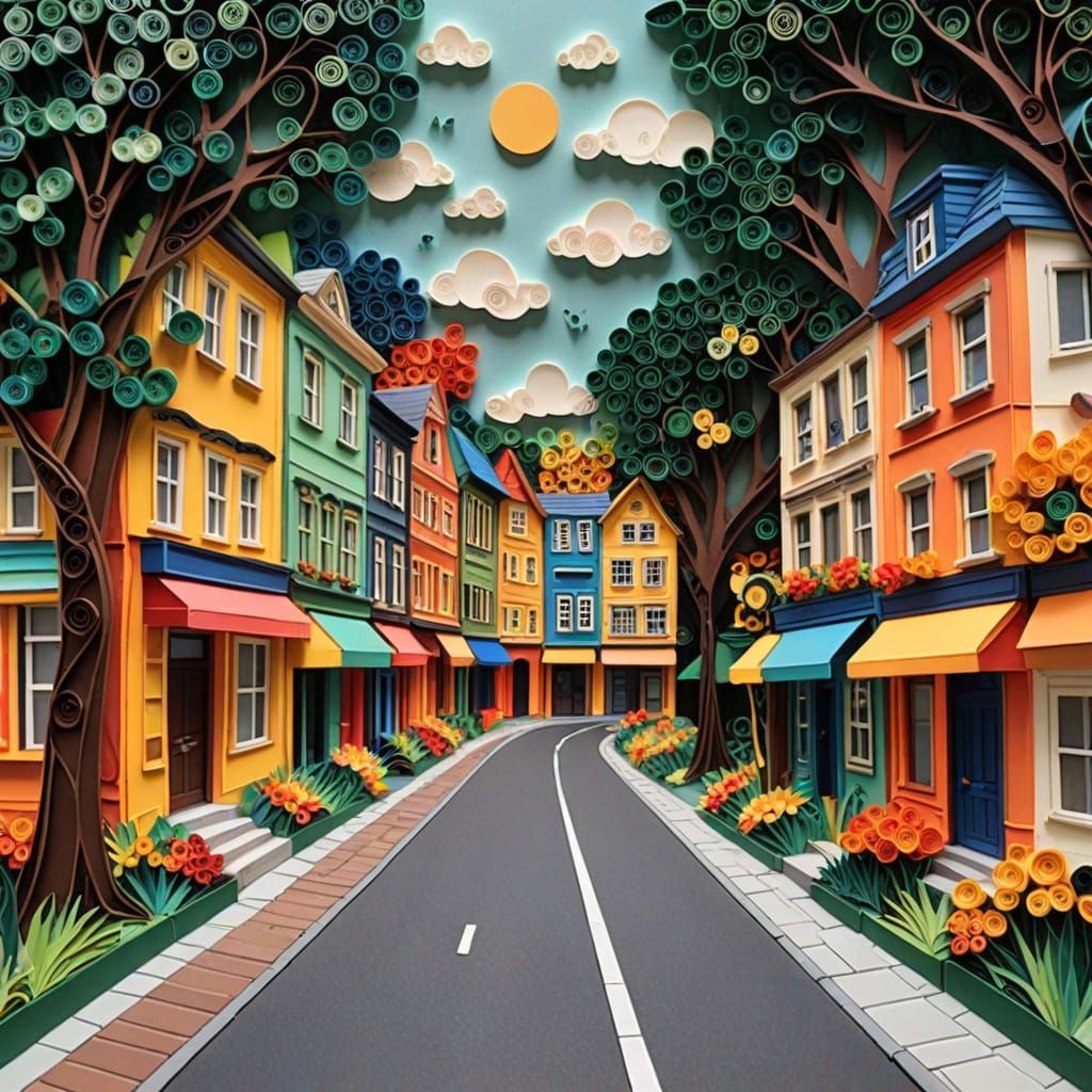 Quilling Art: Framed Urban Street Landscape