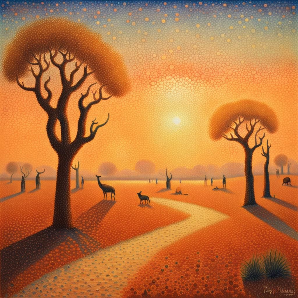 Pointillist Landscape: Animals in a Barren Wasteland