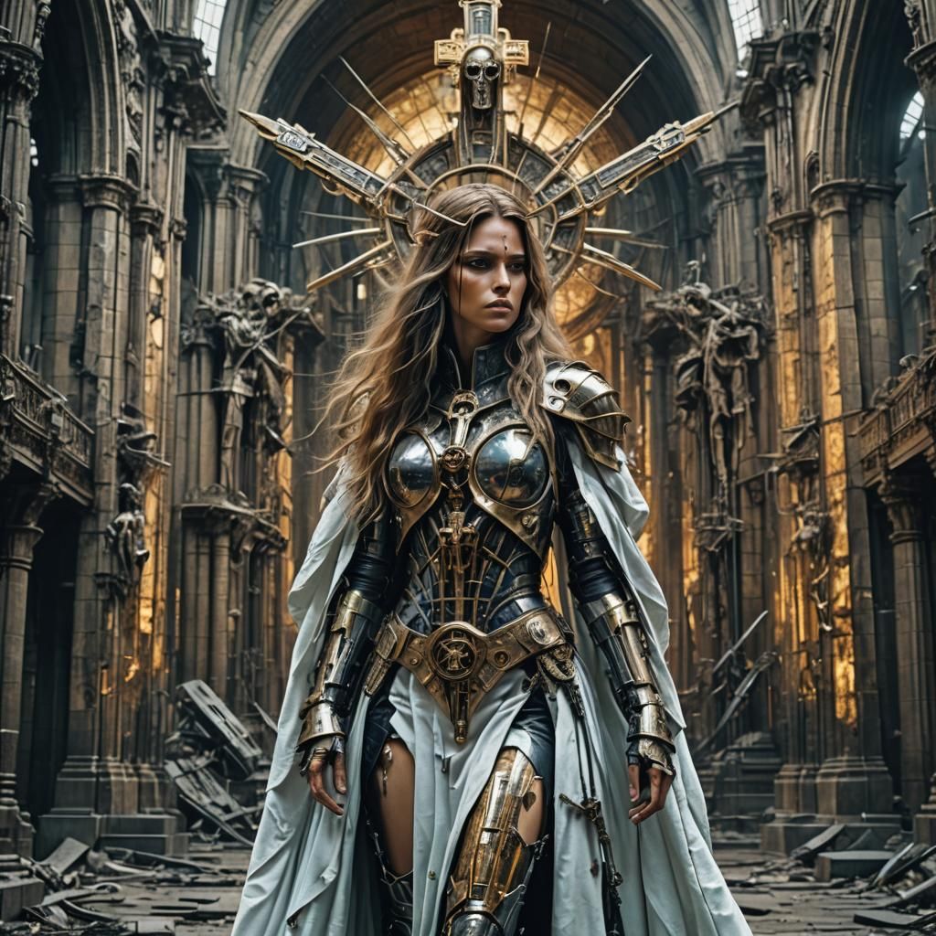 Cyborg Woman in Futuristic Armor