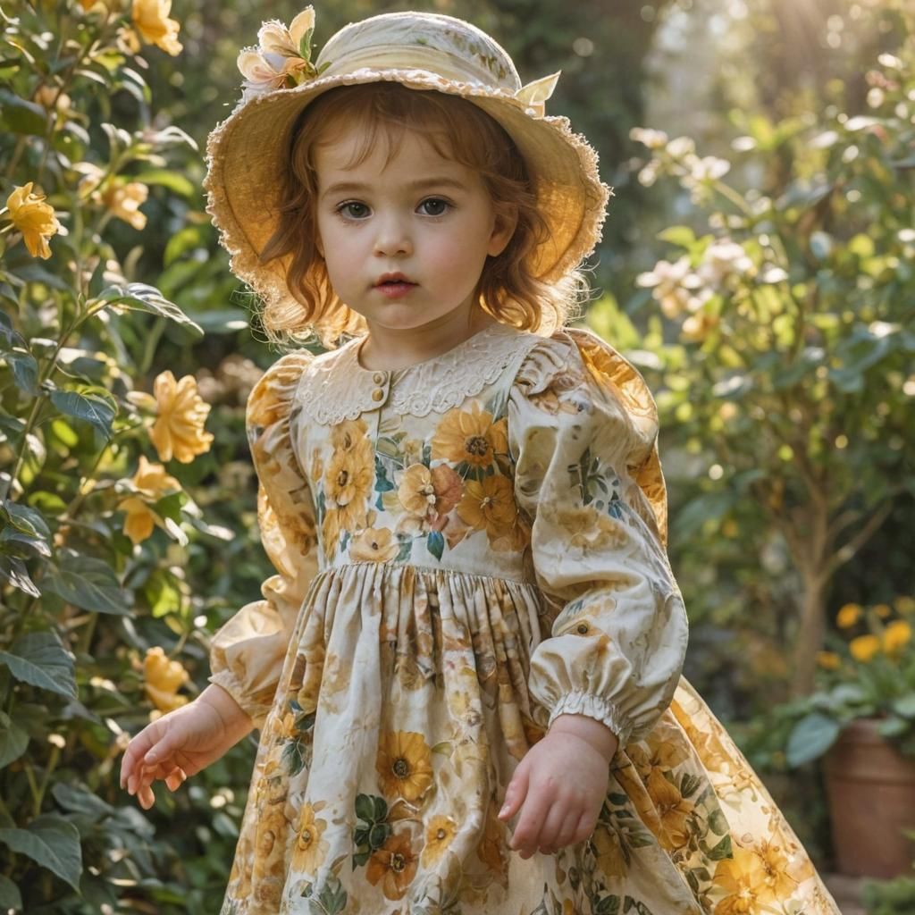 Victorian Baby in Sun-Filled Garden as Watercolor