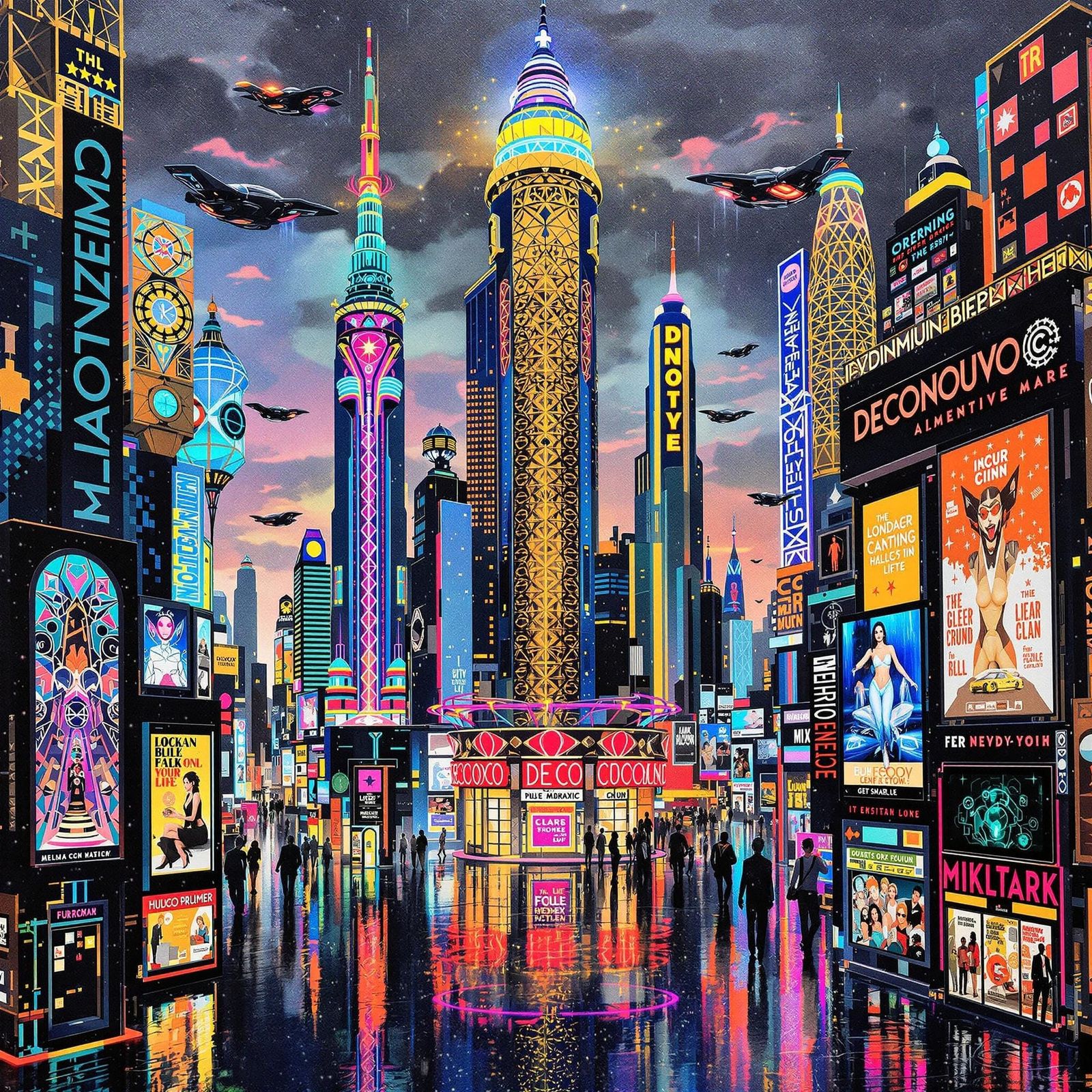 Deco Nouveau Futuristic Cityscape