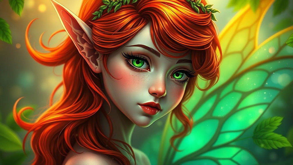 Enchanting Red-Haired Fairy Portrait in Digital Art Style