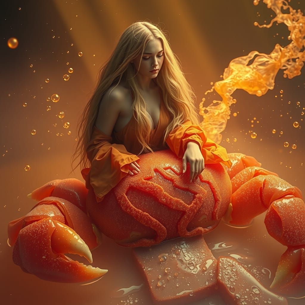 Woman on Gummy Crab in a Neon Dreamscape