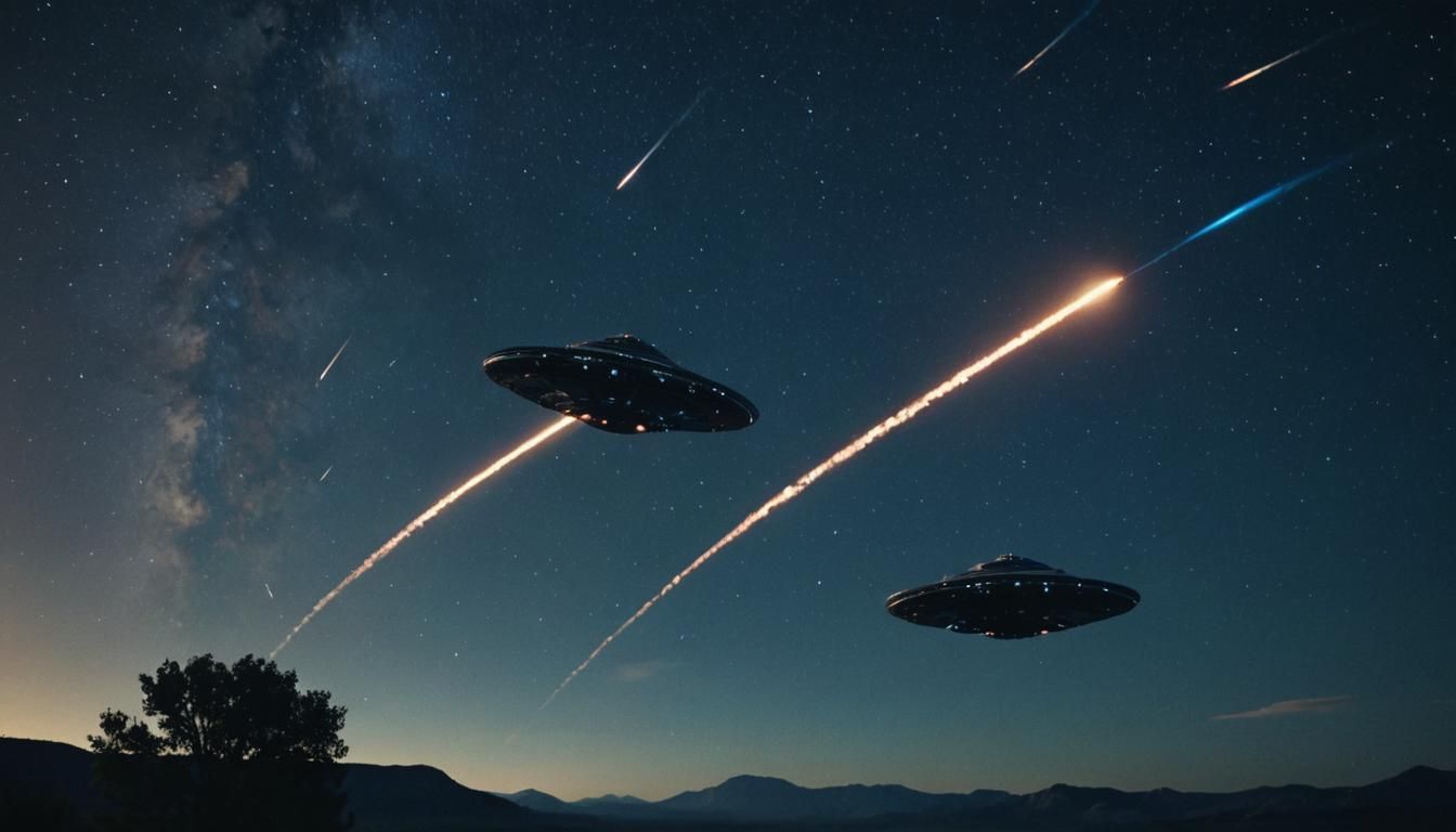 UFOs in Starry Sky: Cinematic Sci-Fi Scene