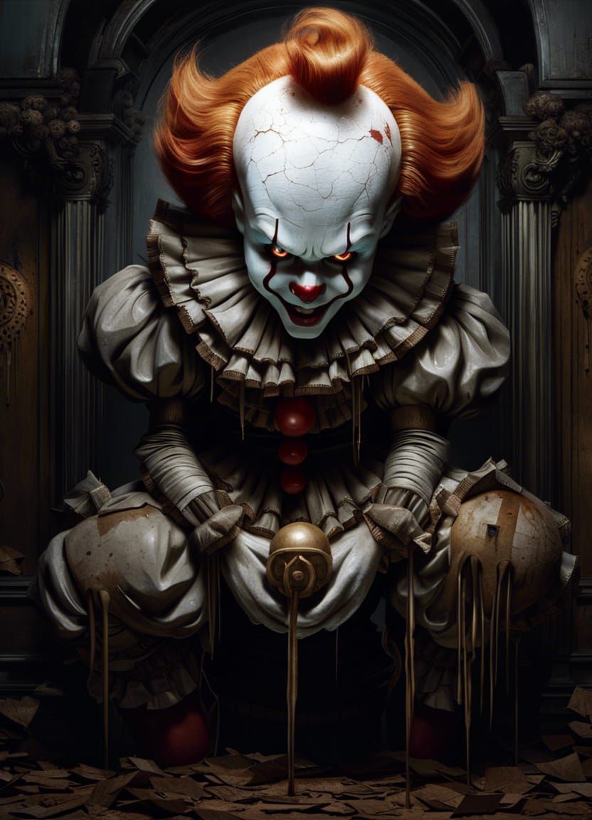 Creepy Pennywise in Abandoned House, Detailed Concept Art