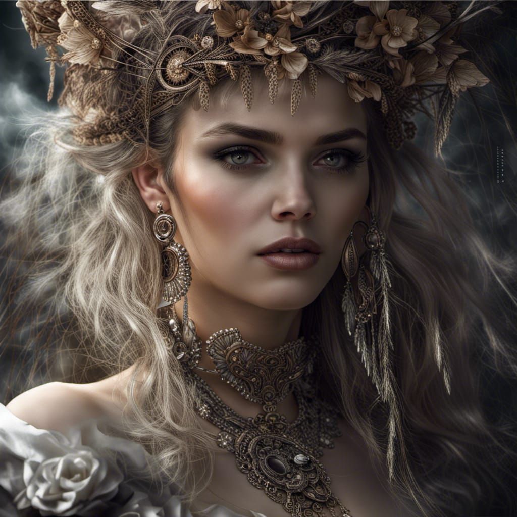 Hyperrealistic Female Portrait in Luis Royo Style