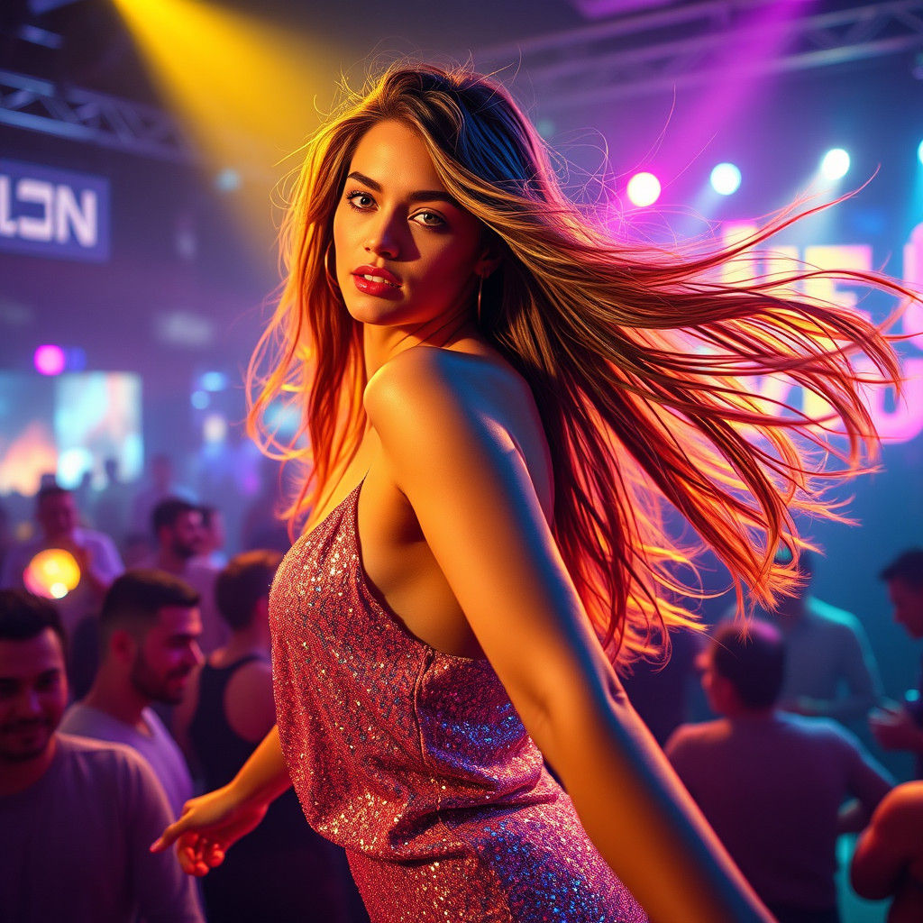 Shimmering Dancer on Stage in Futuristic Style