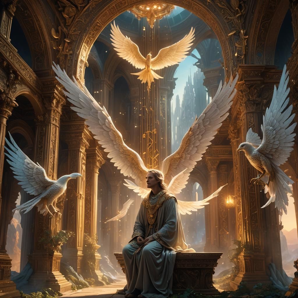 Ethereal Sanctuary Under Golden Wings