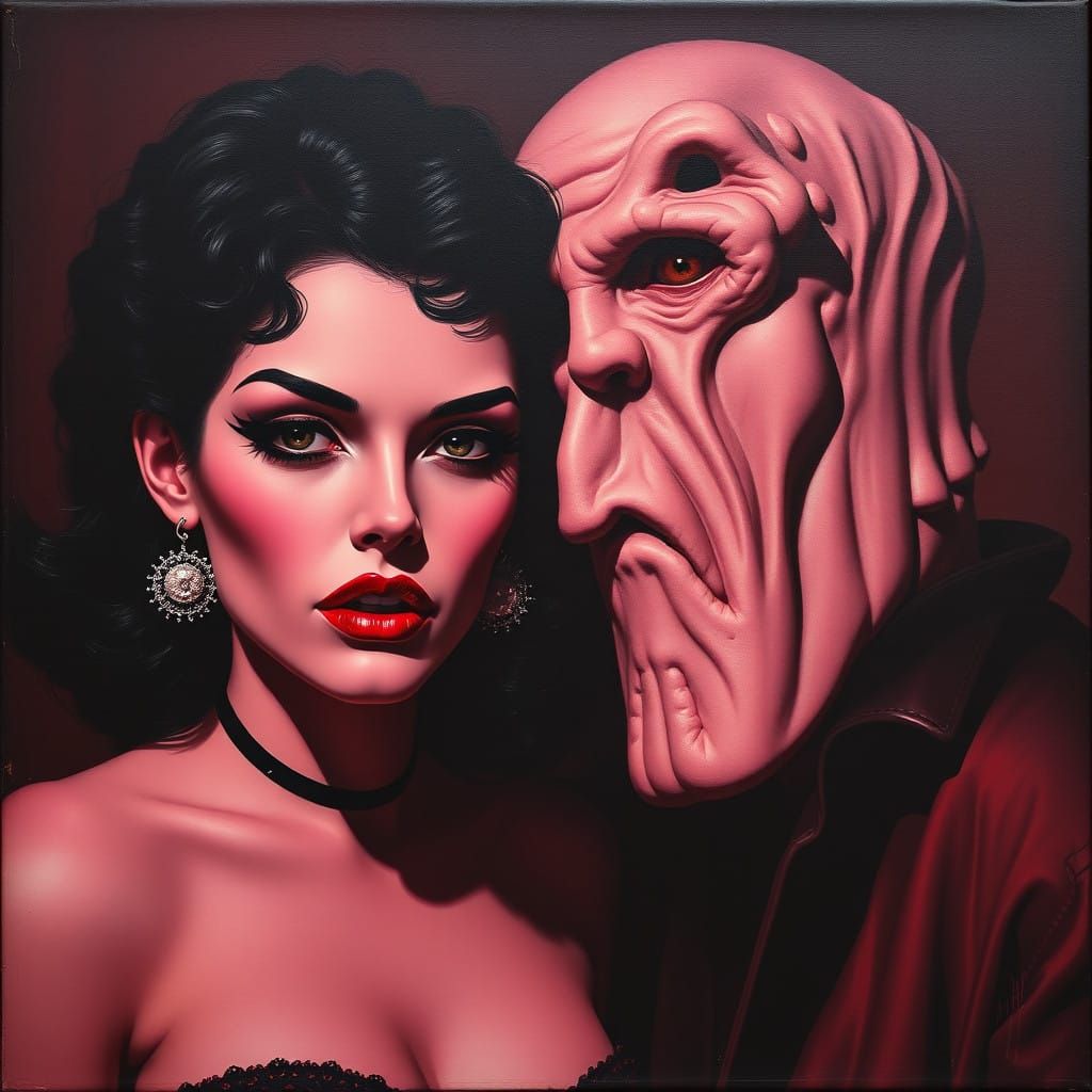 Ethereal Pinup Woman in Gothic Horror