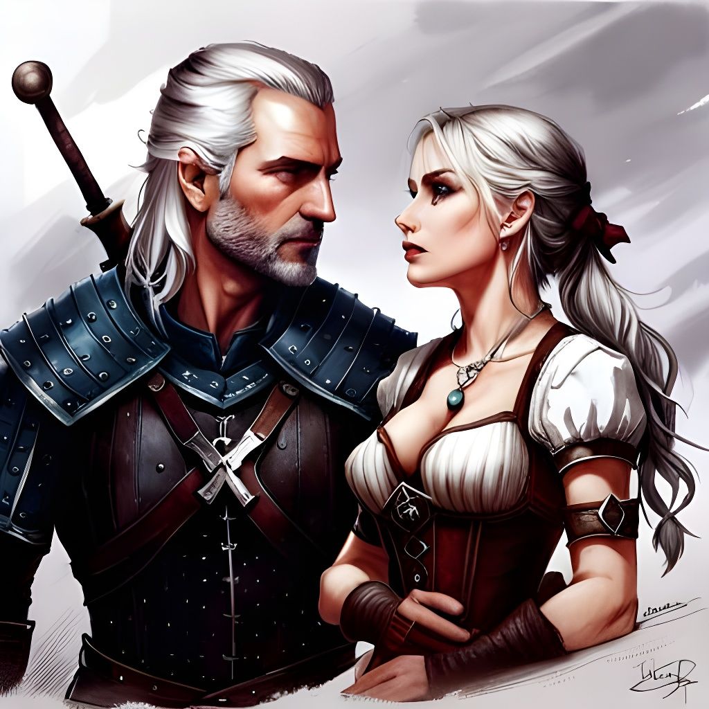 Geralt and Ciri Training, Dark Fantasy Art